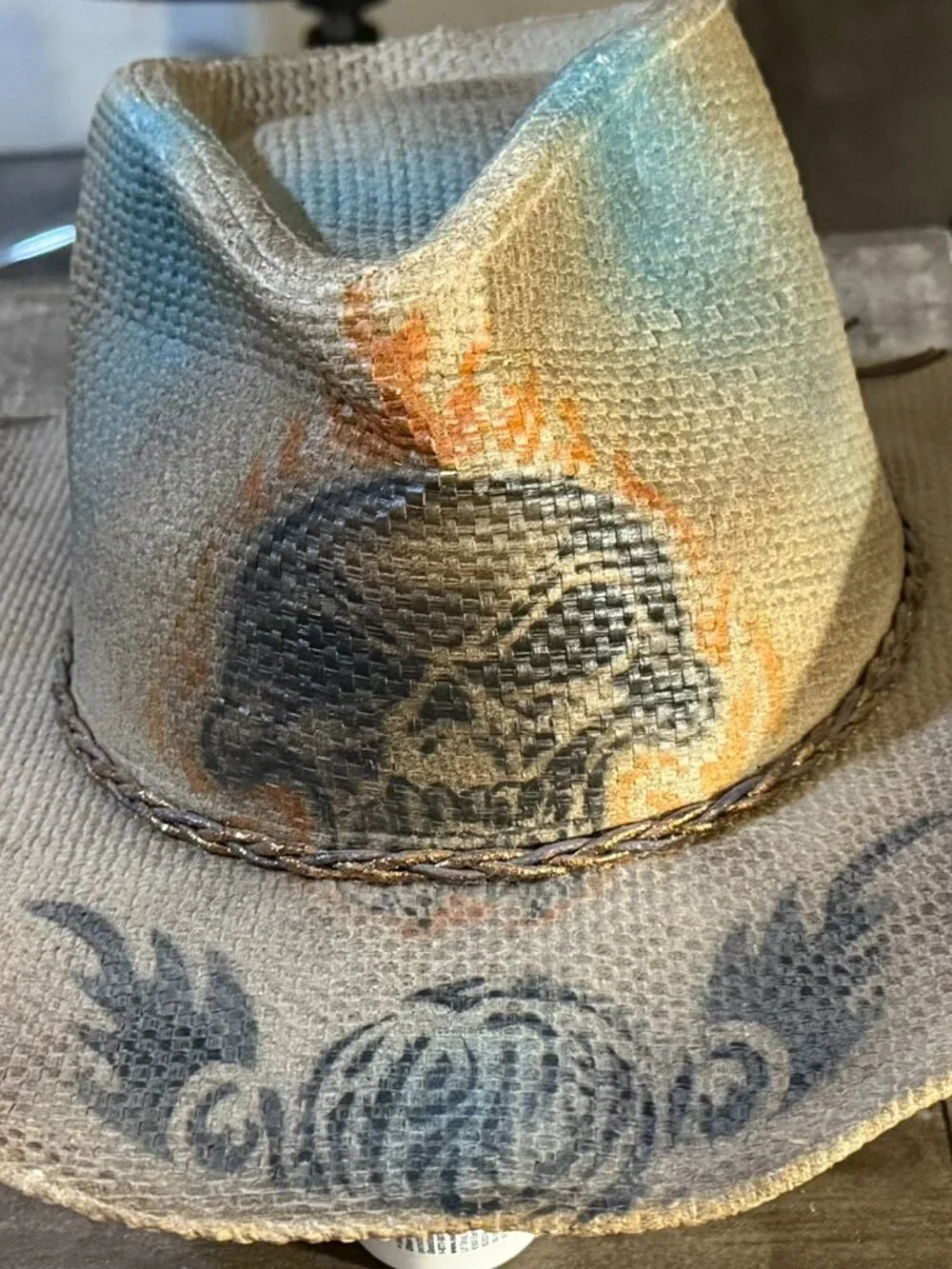 Wild Wear Premium Woven Palm Leaf Skull Cowboy Hat - Size 7 1/2